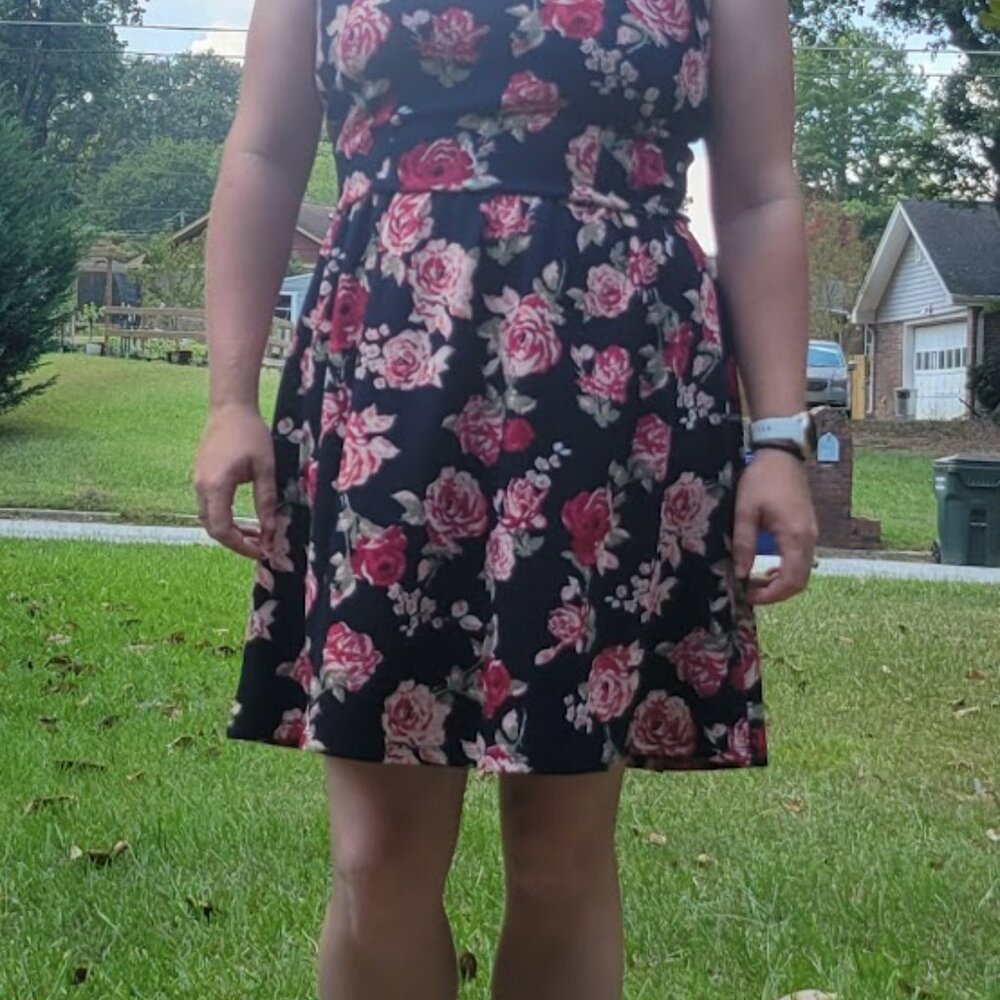 Floral, Knee Length Sleeveless Dress